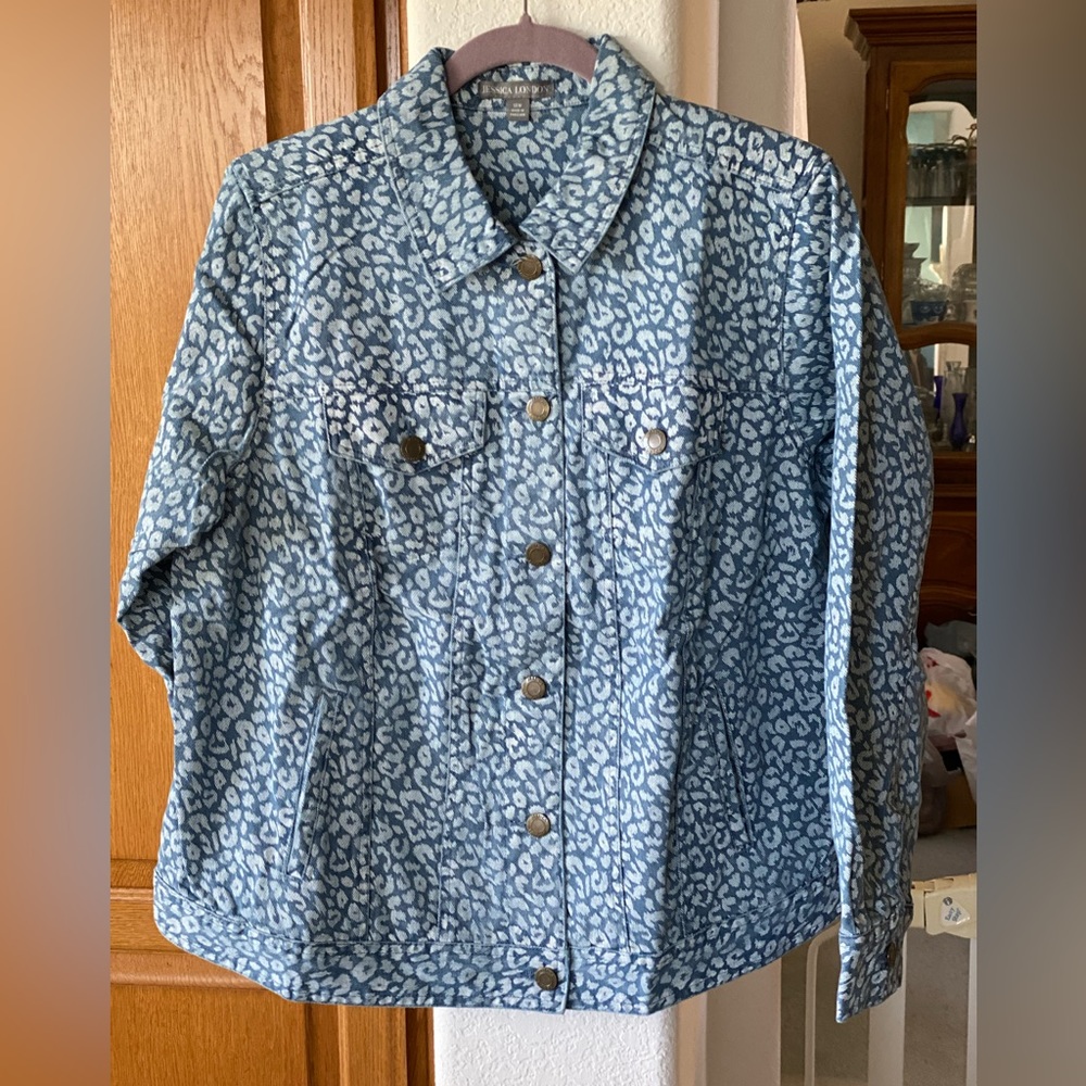NWT Jessica London Animal Print Denim Jacket Size 14W